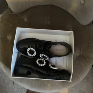 Black Schutz Doris crystal embellished snake skin shoes